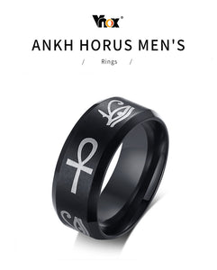 VNOX Trendy Egyptian Theme Stainless Steel Eye of Horus & Ankh Cross Ring - Men's / Gents