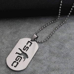 Military, Silver, Stainless Steel, Gaming, Counter-Strike Go Theme Pendant / Dog Tag /Necklace