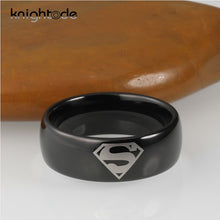 KNIGHTODE, Stylish 8mm Black, Dome, Tungsten Carbide, DC Superman Theme Ring - Unisex