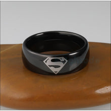 KNIGHTODE, Stylish 8mm Black, Dome, Tungsten Carbide, DC Superman Theme Ring - Unisex