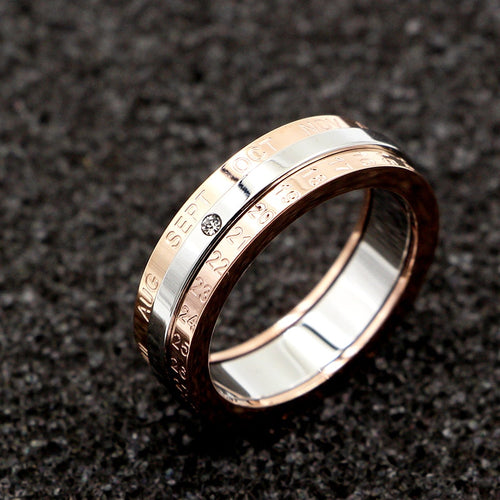 LINGLEFENG Classic, 316L Stainless Steel, Rotational / Spinner Calendar Ring - Women's / Ladies