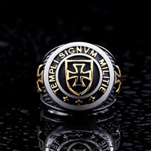 QMHJE Punk / Rock Style 316L Stainless Steel, The Knights Templar / Cross Ring - Men's / Gents, Gold Plated