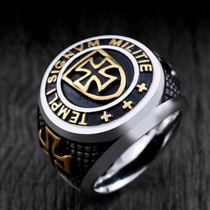 QMHJE Punk / Rock Style 316L Stainless Steel, The Knights Templar / Cross Ring - Men's / Gents, Gold Plated