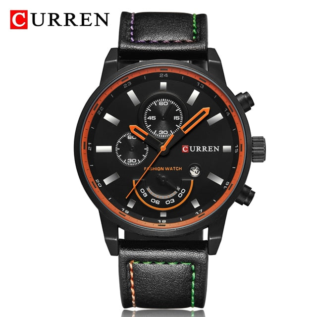 CURREN Fashionable Sports Japanese Quartz Watch - Men's / Gents, Leather, Water Resistance, Hardlex