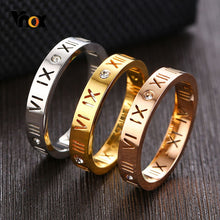VNOX Elegant 304 Stainless Steel Roman Numeral Theme Ring - Ladies / Women, CZ