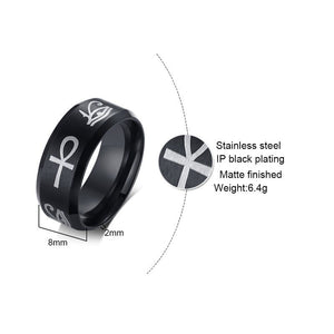 VNOX Trendy Egyptian Theme Stainless Steel Eye of Horus & Ankh Cross Ring - Men's / Gents