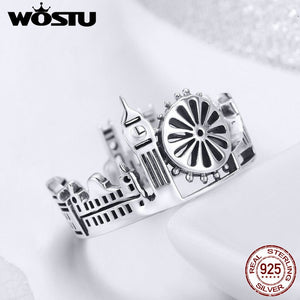 WOSTU Unique 925 Sterling Silver City of London Theme Adjustable Ring - Women's / Ladies