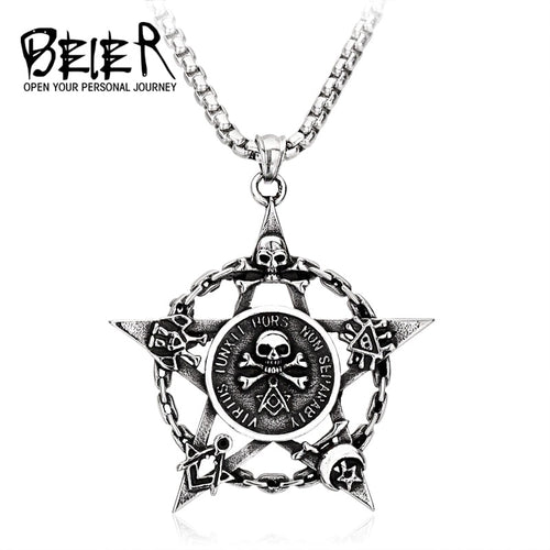 BEIER Gothic / Masonic 316L Stainless Steel Pentagram / Occult Theme Pendant / Necklace - Unisex