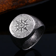 BEIER, Classic, 316L Stainless Steel, "Lucleon" Latin, Compass Theme Ring - Men's / Gents