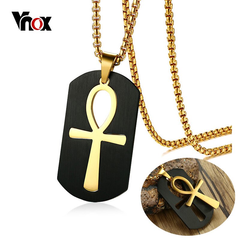 VNOX Trendy Stainless Steel Removable Ankh Cross Theme Pendant / Necklace - Men's / Gents