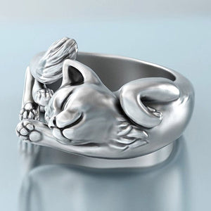 FOYDJEW Cute Silver Plated Cat / Kitten Theme Adjustable Ring - Women's / Ladies