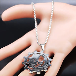 Vintage, Silver, Stainless Steel, Warhammer 40,000, Adeptus Mechanicus Theme Pendant / Necklace