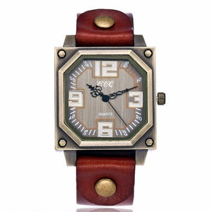 CCQ Brand Vintage Style, Square, Genuine Cow Leather Analog Quartz Watch - Ladies / Women's