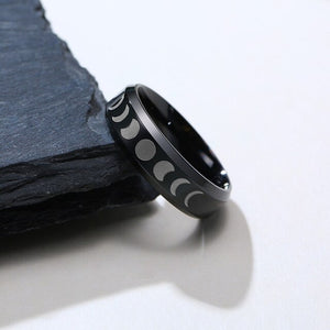 VNOX, Classic, 6mm, Stainless Steel, Phases of the Moon Theme Ring - Unisex, Men's, Women's