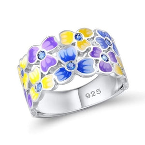 FOYDJEW Elegant, Delicate, Spring / Summer Cloisonne Flowers Theme Ring - Ladies / Women's, CZ
