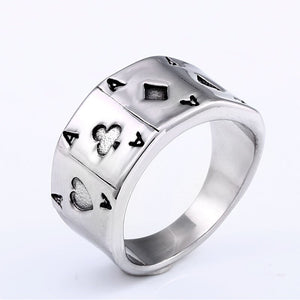 Retro / Punk, Stainless Steel, 3D Poker / Ace / Playing Card Theme Ring - Men's / Gents