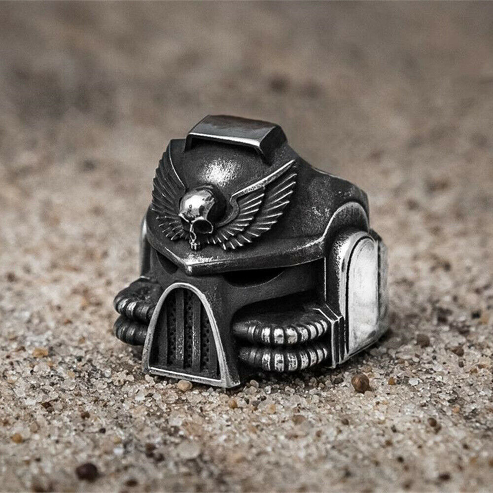 Gothic, 316L Stainless Steel Warhammer 40,000, Space Marine Helmet Theme Ring - Unisex, Sci-Fi