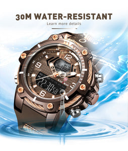 KADEMAN Luxury / Sport, World Map Dual Display (Analog / Digital) Watch - Men's / Gents, Water Resistant