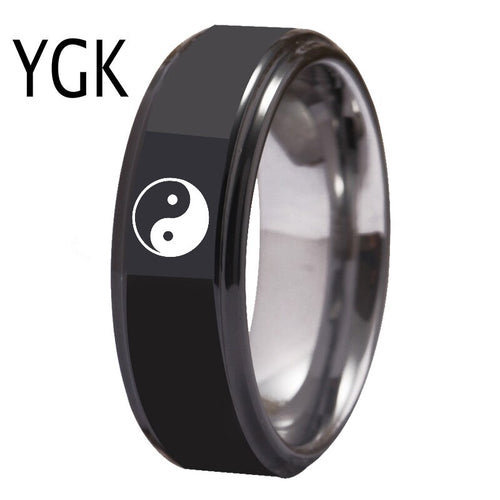 YGK Trendy / Mystic Tungsten Carbide Black, Ying & Yang Themed Ring - Unisex, Men's, Women's