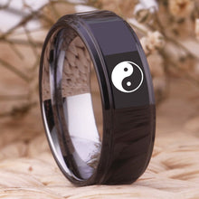 YGK Trendy / Mystic Tungsten Carbide Black, Ying & Yang Themed Ring - Unisex, Men's, Women's