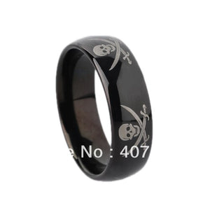 YGK Trendy Tungsten Carbide, Black, Pirate, Skull & Swords Themed Ring - Unisex, Men's, Women's