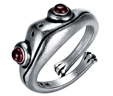 GOMAYA Fun / Retro 925 Sterling Silver + Red Garnet Frog Theme Adjustable Ring - Ladies / Women's
