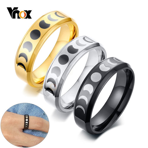 VNOX, Classic, 6mm, Stainless Steel, Phases of the Moon Theme Ring - Unisex, Men's, Women's