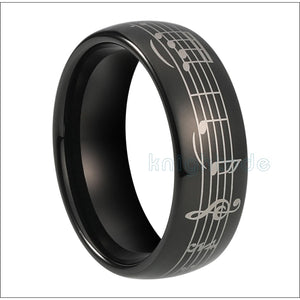 KNIGHTODE, Stylish 8mm Black Tungsten Carbide, Five-Line Musical Note Theme Ring - Unisex