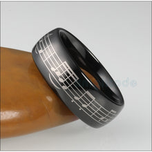 KNIGHTODE, Stylish 8mm Black Tungsten Carbide, Five-Line Musical Note Theme Ring - Unisex