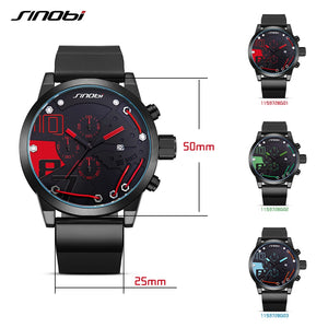 SINOBI Luxury Designer Sports Quartz Watch - Men's / Gents - Water Resistant 50m, Multi-Function, Silicon