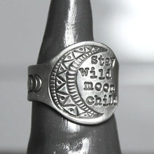 SOULEATHER, Retro / Vintage "Stay Wild Moon Child" Crescent Moon Theme Engraved Ring - Unisex