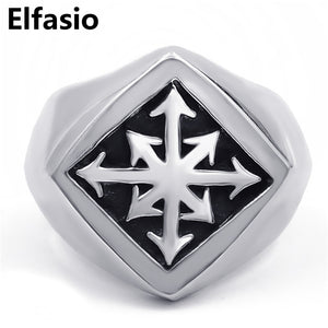 ELFASIO 316L Stainless Steel Gothic Style Eight Point Chaos Star Theme Ring - Unisex