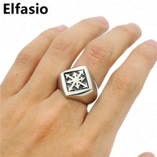 ELFASIO 316L Stainless Steel Gothic Style Eight Point Chaos Star Theme Ring - Unisex