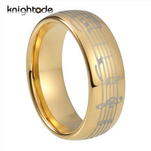 KNIGHTODE, Stylish 8mm Gold Tungsten Carbide, Five-Line Musical Note Theme Ring - Unisex