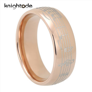 KNIGHTODE, Stylish 8mm Rose Gold Tungsten Carbide, Five-Line Musical Note Theme Ring - Unisex
