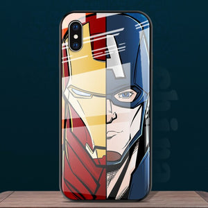Marvel's, Iron Man vs Captain America, Tempered Glass Apple iPhone Cases - 12, SE 2020, Pro Max Mini