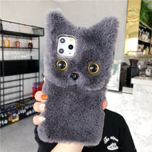 Cute, Cat Themed, Fluffy Silicone, Apple iPhone Cases - 13 12 11 X XR XS 8 7 6 Max Pro Mini