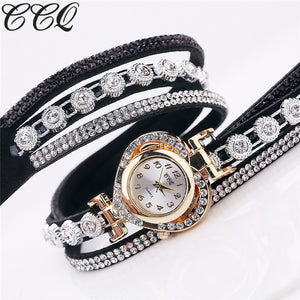 CCQ Fashionable Luxury Quartz Watch - Ladies / Women's, PU Leather, Rhinestone, Stainless Steel