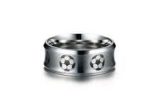 Trendy Stainless Steel, Football / Soccer Pattern Themed Ring - Men's / Gents