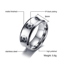 Trendy Stainless Steel, Football / Soccer Pattern Themed Ring - Men's / Gents