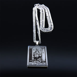 Vintage, Silver, Stainless Steel, Wicca / Tarot Card, The High Priestess Theme Pendant / Necklace