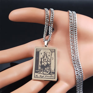 Vintage, Silver, Stainless Steel, Wicca / Tarot Card, The High Priestess Theme Pendant / Necklace