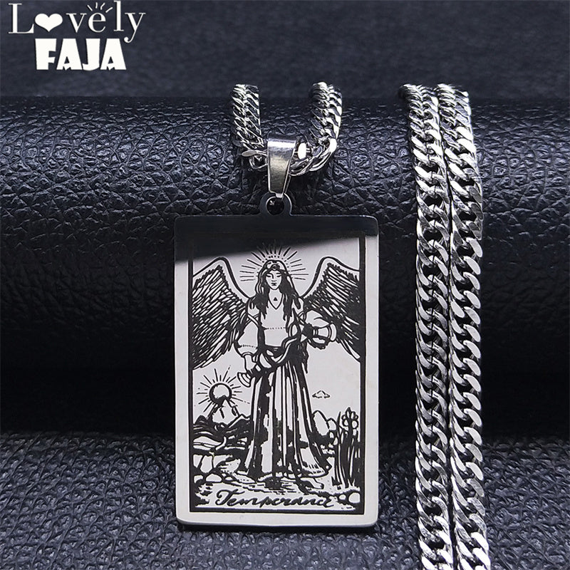 Vintage, Silver, Stainless Steel, Wicca / Tarot Card, Temperance Theme Pendant / Necklace