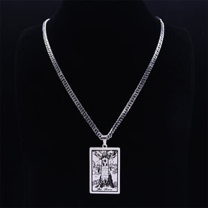 Vintage, Silver, Stainless Steel, Wicca / Tarot Card, The Tower Theme Pendant / Necklace