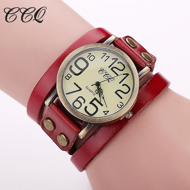 CCQ Vintage Style Fashion Quartz Ladies / Womens Watch - Leather, Stainless Steel