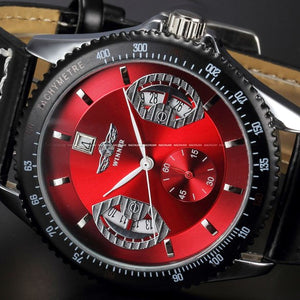 T-WINNER Sports Mechanical Automatic Watch - Men's / Gents, High Quality Leather, Stainless Steel