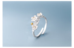 DIEERLAN 925 Sterling Silver Cherry Flower Adjustable Ladies / Women's Ring - Jewellery