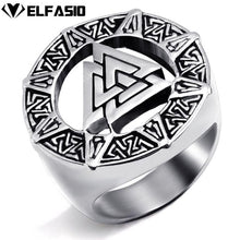 ELFASIO 316L Stainless Steel Scandinavian Valknut Symbol Theme Unisex Ring - Norse, Viking, Odin