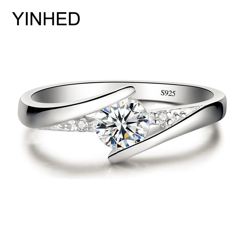 YINHED 925 Beautiful Sterling Silver with 0.5ct Cubic Zirconia Crystal Ladies / Women's Ring - Formal, Casual