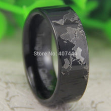 YGK Trendy 8mm Tungsten Carbide World Map Black Ring - Unisex, Men's, Women's